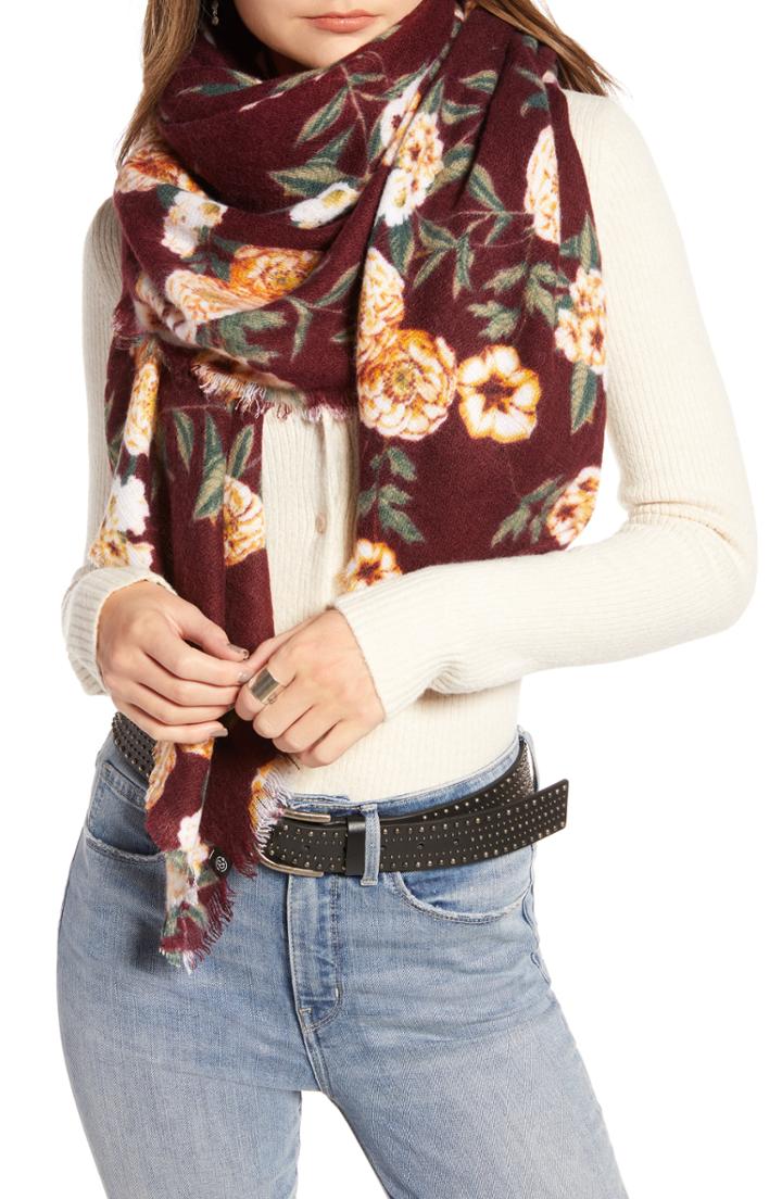 Women's Treasure & Bond Floral Scarf, Size - Burgundy