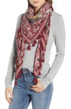 Women's Treasure & Bond Floral Print Tassel Silk Scarf, Size - Red