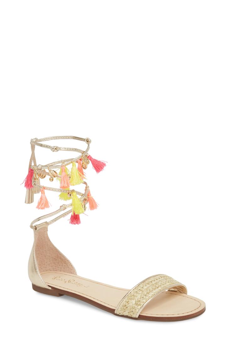 Women's Lilly Pulitzer Tassel Ankle Wrap Sandal .5 M - Metallic