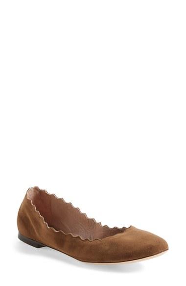 Women's Chloe 'lauren' Scalloped Ballet Flat Us / 40eu - Brown