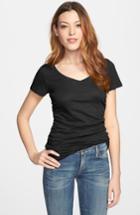 Women's Caslon Shirred V-neck Tee, Size - Black