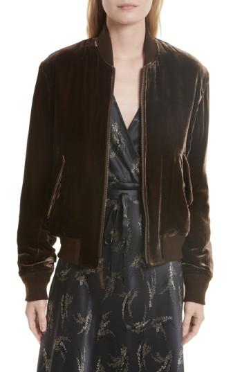 Women's Vince Velvet Bomber Jacket - Brown