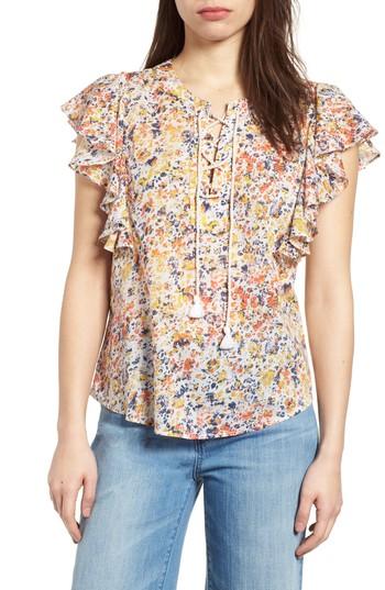 Women's Caslon Flounce Sleeve Lace-up Blouse, Size - Ivory