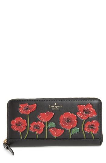 Women's Kate Spade New York Ooh La La - Lacey Poppy Embossed Leather Wallet - Black