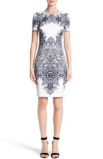 Women's St. John Collection Nellore Print Stretch Satin Dress - White