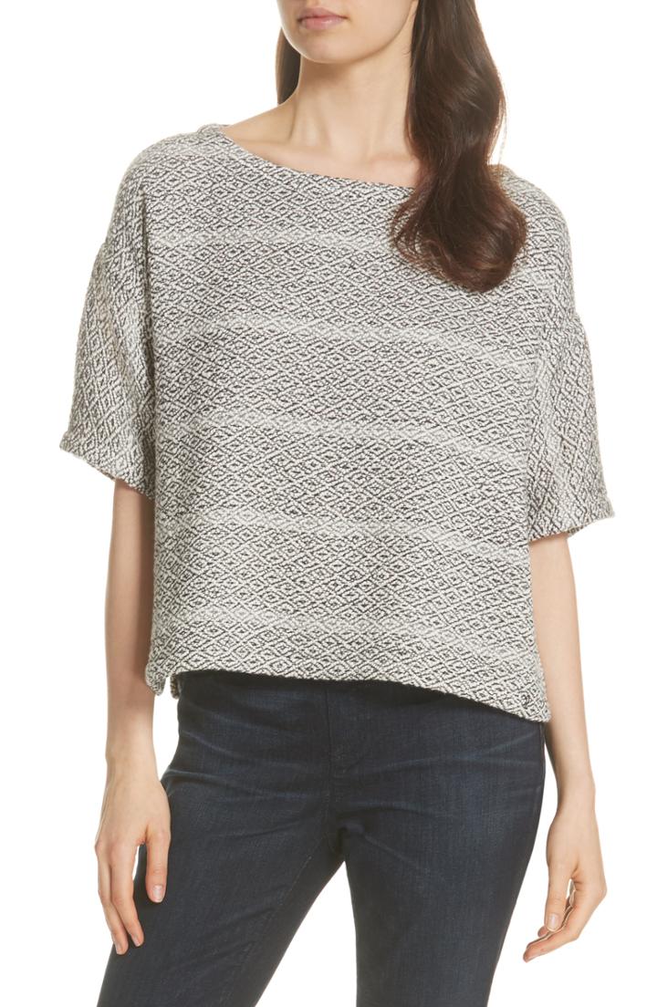 Women's Eileen Fisher Textured Stripe Boxy Cotton Top - White