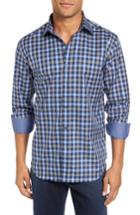 Men's Bugatchi Trim Fit Ombre Plaid Sport Shirt, Size - Blue