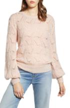 Petite Women's Halogen Pointelle Balloon Sleeve Sweater P - Pink