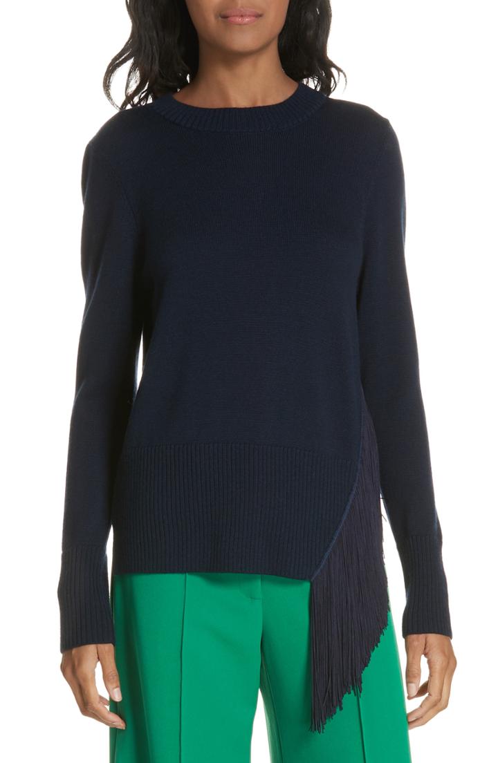Women's Milly Angled Fringe Wool Sweater - Blue