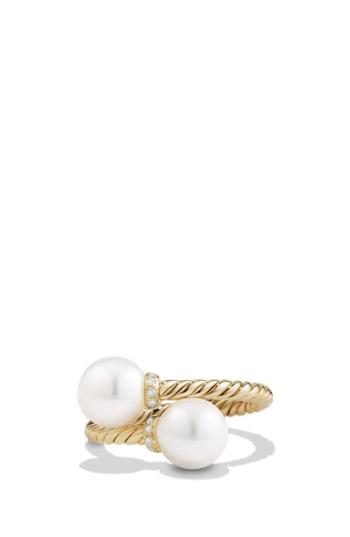 Women's David Yurman 'solari' Bead Ring With Diamonds And Pearls In 18k Gold