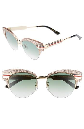 Women's Gucci 53mm Cat Eye Sunglasses - Nude/ Gold/ Black