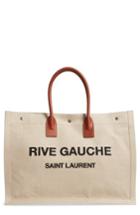 Saint Laurent Noe Rive Gauche Logo Linen Tote - Brown