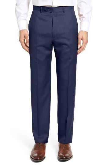 Men's Santorelli Flat Front Twill Wool Trousers - Blue