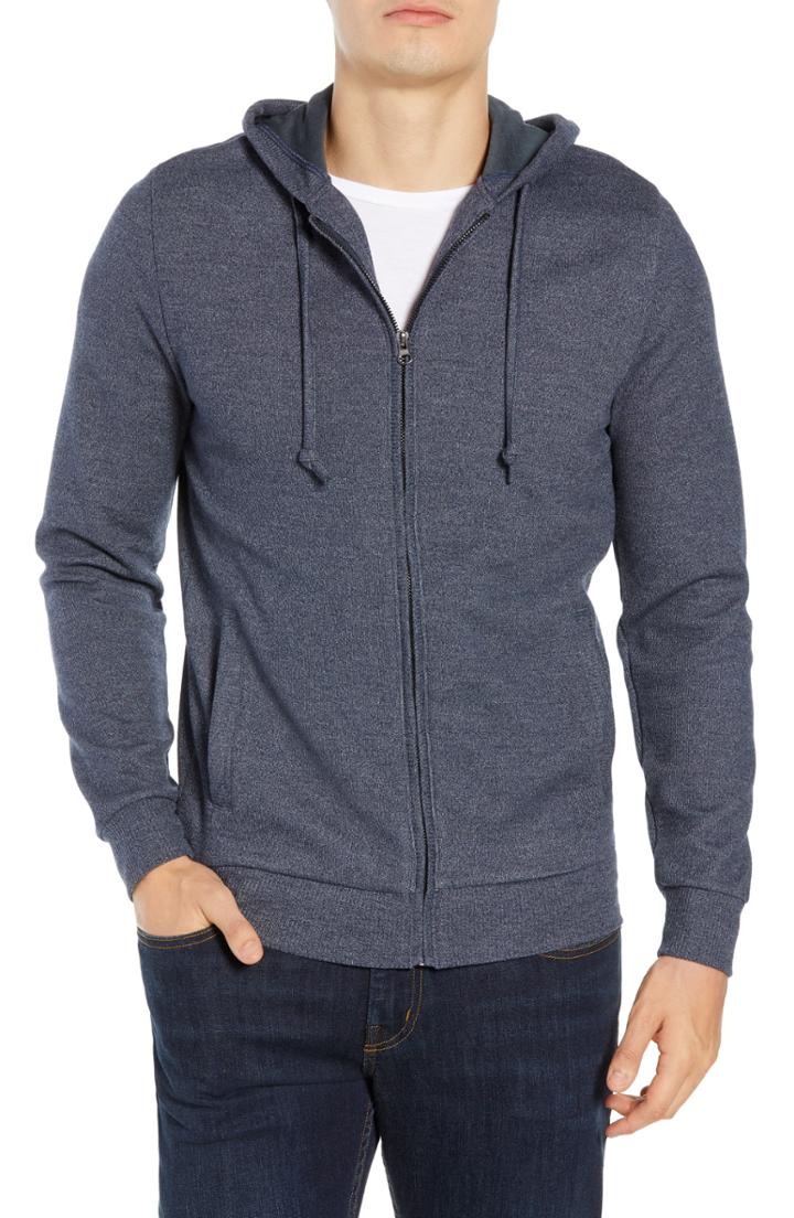 Men's Travis Mathew Snare Zip Front Hooded Cardigan - Blue
