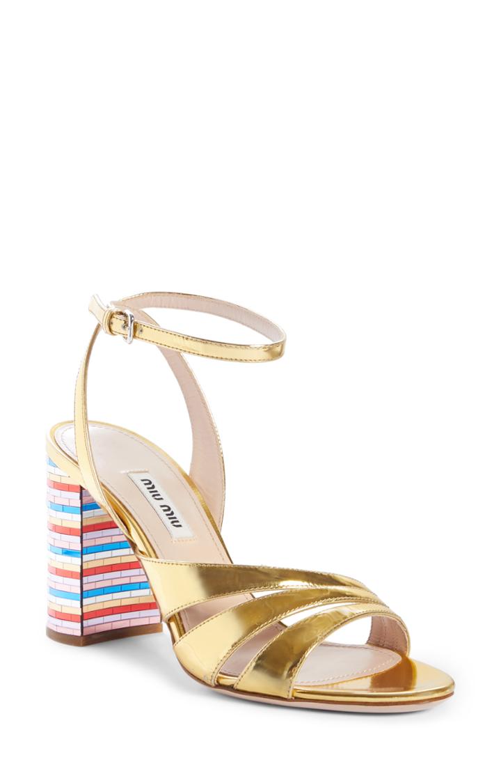 Women's Miu Miu Rainbow Heel Sandal Us / 34eu - Metallic