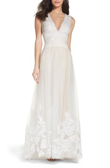 Women's Tadashi Shoji Tulle Lace A-line Gown - Ivory