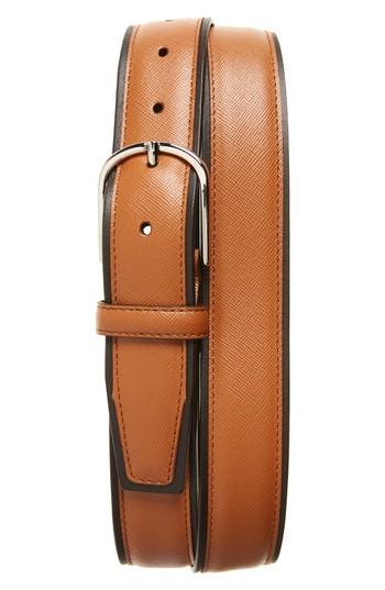Men's Canali Saffiano Leather Belt - Light Brown