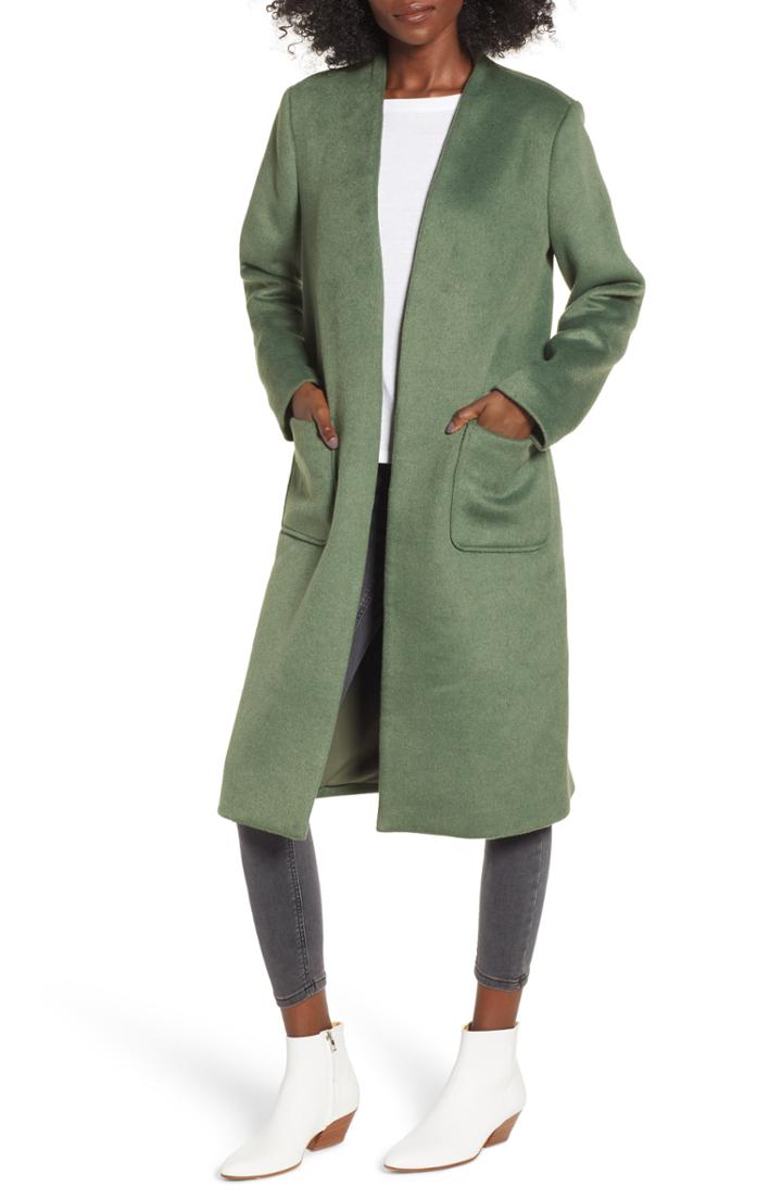 Women's Mural Long Open Front Coat, Size - Green