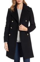 Women's Guess Double Breasted Wool Blend Coat - Black