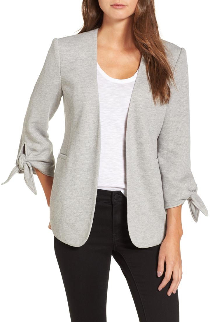 Petite Women's Olivia Moon Tie Sleeve Knit Blazer, Size P - Grey