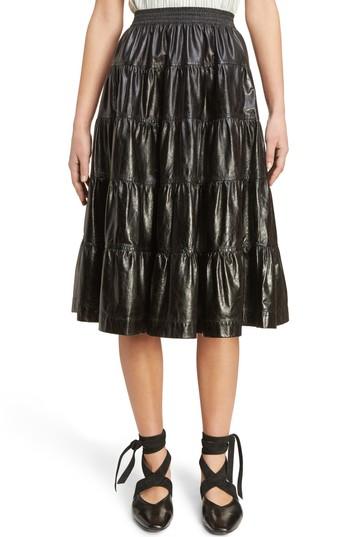 Women's J.w.anderson Tiered Leather Skirt Us / 12 Uk - Black