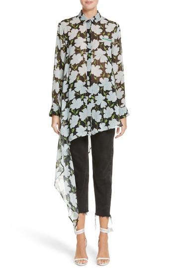 Women's Off-white Floral Asymmetrical Silk Shirt Us / 40 It - Green