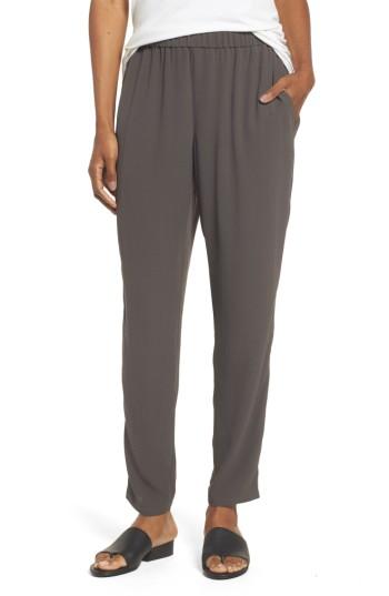 Petite Women's Eileen Fisher Slouchy Silk Crepe Ankle Pants P - Brown
