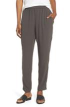 Petite Women's Eileen Fisher Slouchy Silk Crepe Ankle Pants P - Brown