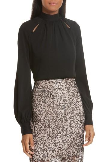 Women's Milly Simona Tie Back Stretch Silk Blouse - Black