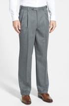 Men's Berle Self Sizer Waist Pleated Wool Gabardine Trousers X 34 - Grey