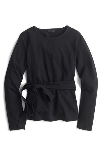 Women's J.crew Belted Wrap Top - Black