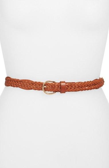 Tarnish Skinny Braided Leather Belt Vachetta