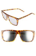 Women's Saint Laurent 56mm Mirrored Rectangular Sunglasses - Havana