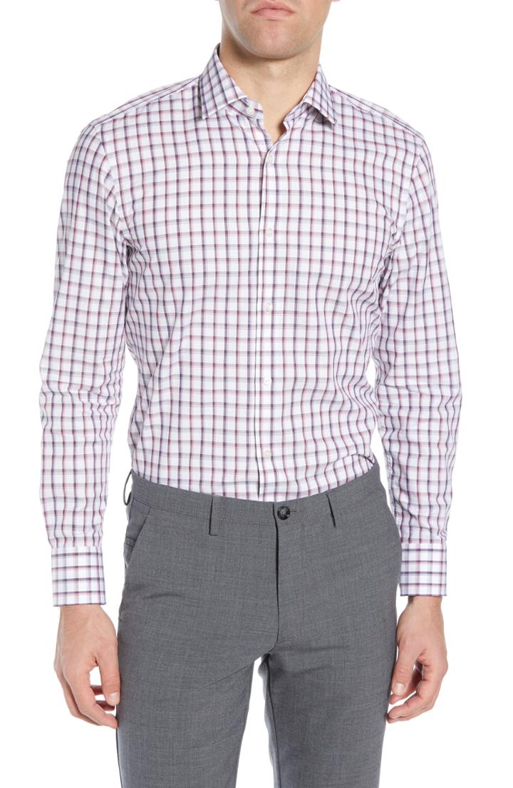 Men's Boss Marley Trim Fit Plaid Dress Shirt R - Pink