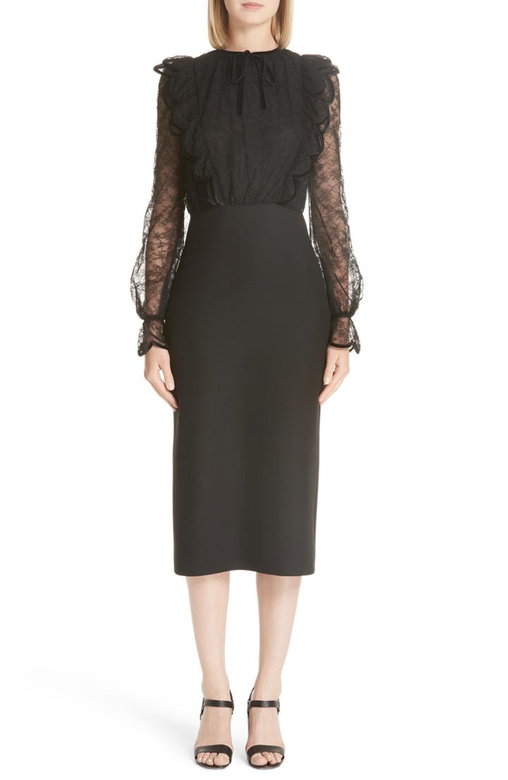 Women's Valentino Lace Bodice Sheath Dress Us / 42 It - Black