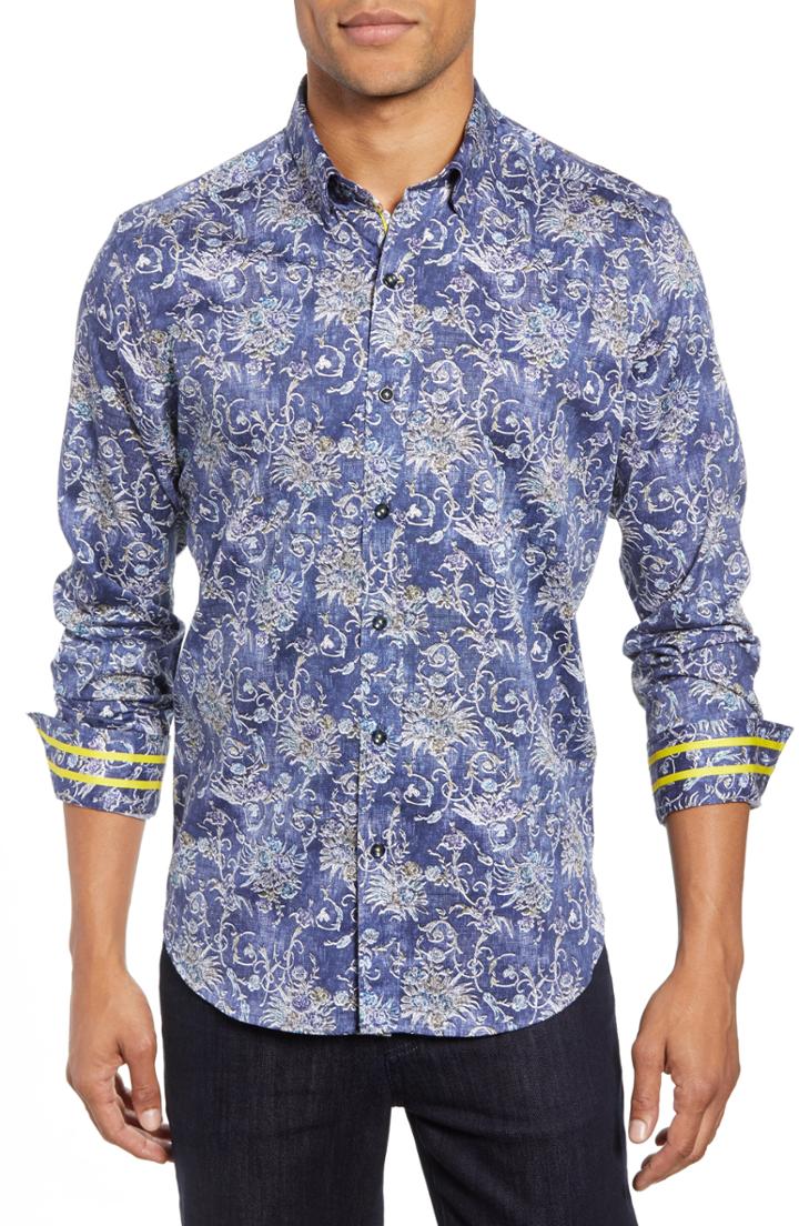 Men's Robert Graham Saint Tailored Fit Sport Shirt, Size - Blue