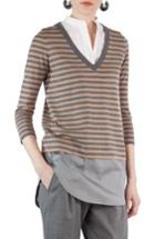 Women's Akris Punto Poplin Inset Stripe Sweater - Grey
