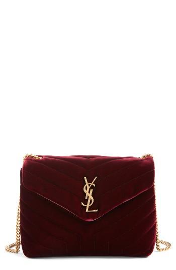 Saint Laurent Small Loulou Velour Shoulder Bag - Red