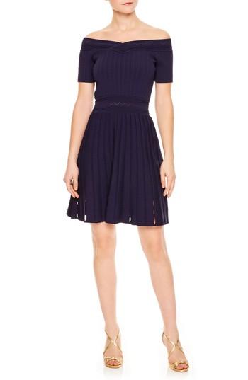 Women's Sandro Off The Shoulder Textured Fit & Flare Dress - Blue