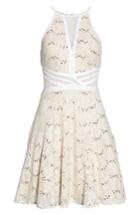 Women's Morgan & Co. Sheer Inset Lace Fit & Flare Dress /12 - Ivory