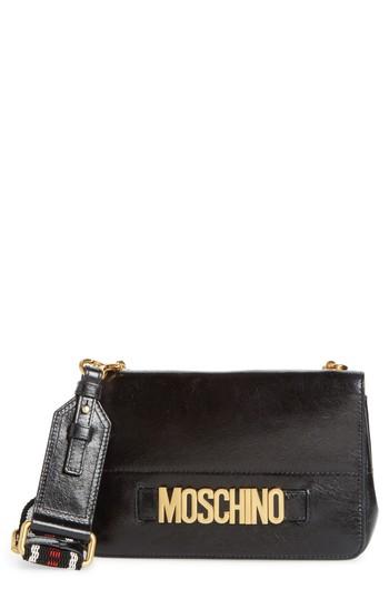 Moschino Logo Calfskin Leather Crossbody Bag - Black