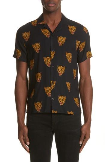 Men's The Kooples Tiger Print Camp Shirt - Black