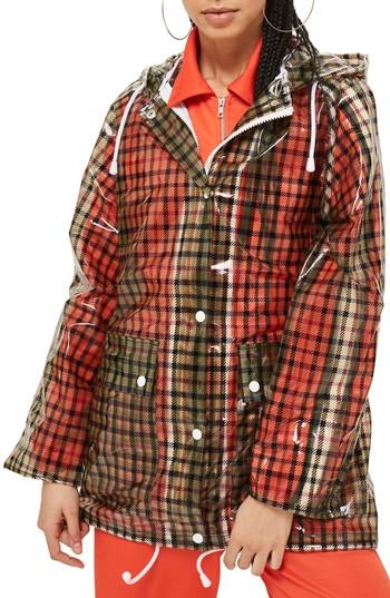 Women's Topshop Checked Frosted Rain Mac Jacket Us (fits Like 0) - Black
