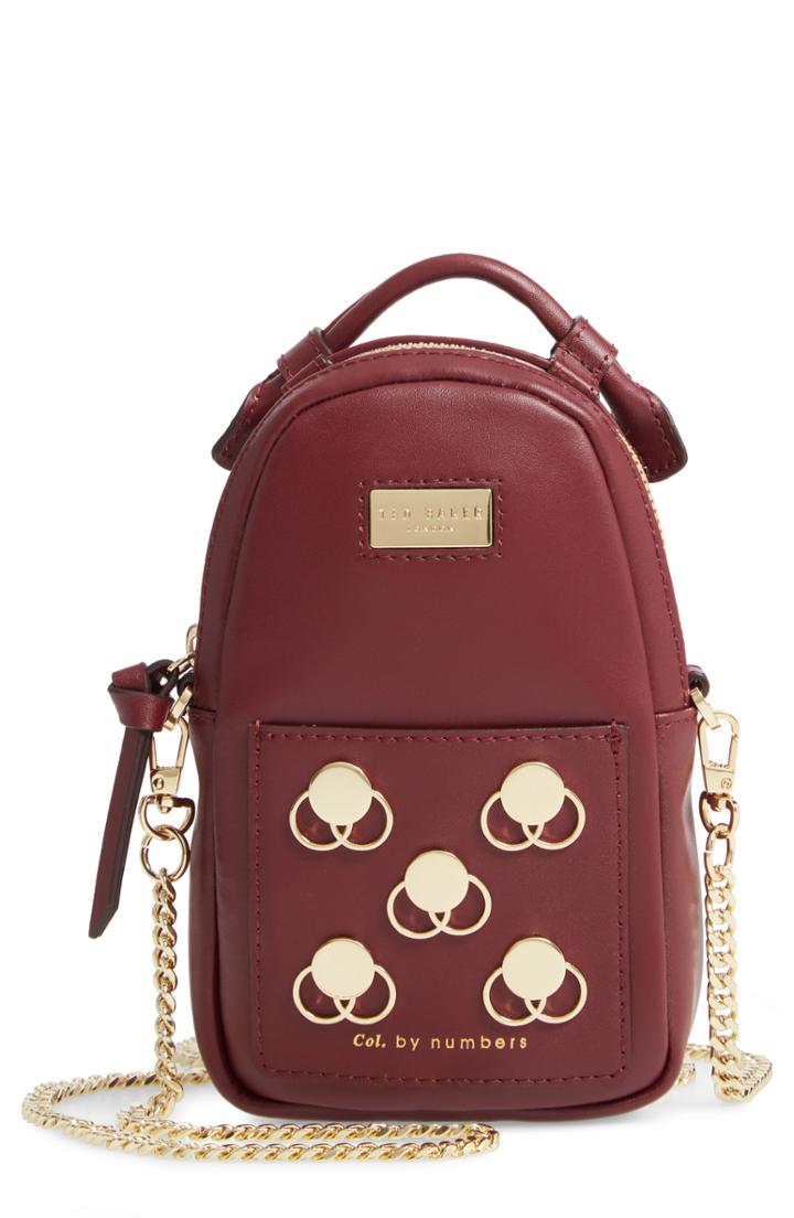 Ted Baker London Colour By Numbers Mini Emblem Leather Crossbody Bag - Red