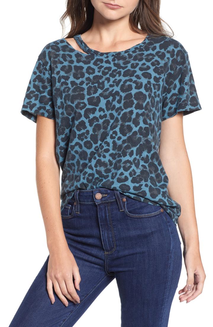 Women's Pam & Gela Leopard Print Cutout Tee - Blue