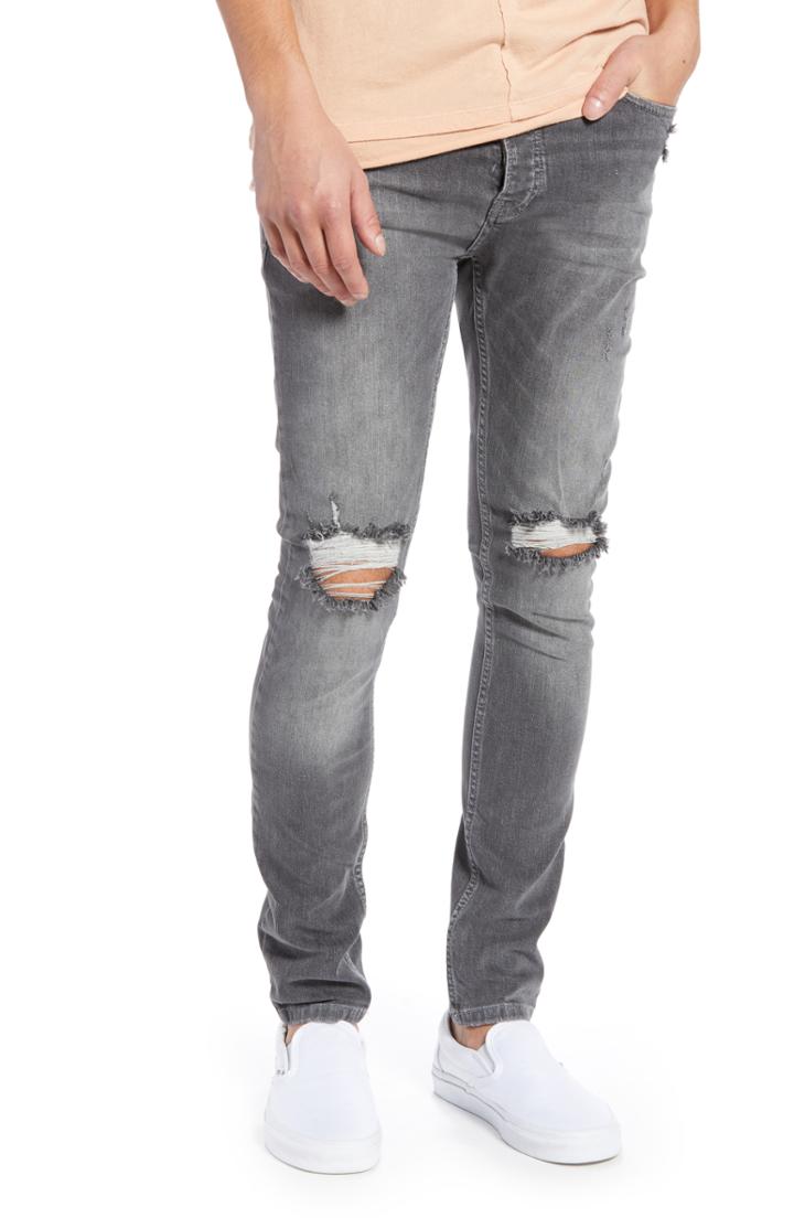 Men's Topman Ripped Stretch Skinny Fit Jeans S - Grey