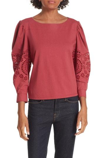 Women's La Vie Rebecca Taylor Eyelet Sleeve Cotton Top - Red