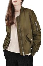 Women's Topshop Leopard Lined Bomber Jacket Us (fits Like 0-2) - Green