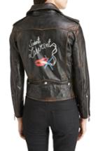 Women's Saint Laurent Back Logo Leather Biker Jacket Us / 36 Fr - Black