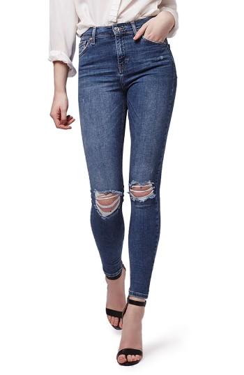 Women's Topshop Jamie Rip High Waist Skinny Jeans X 34 - Blue